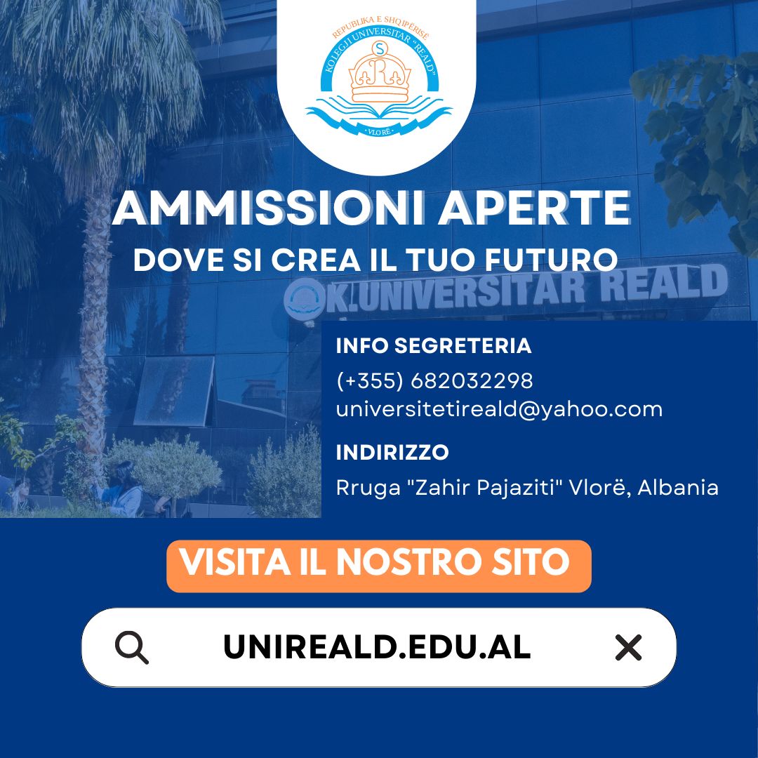 🎓 BANDO DI AMMISSIONE 2025/2026 – UNIVERSITÀ REALD DI VALONA (ALBANIA)